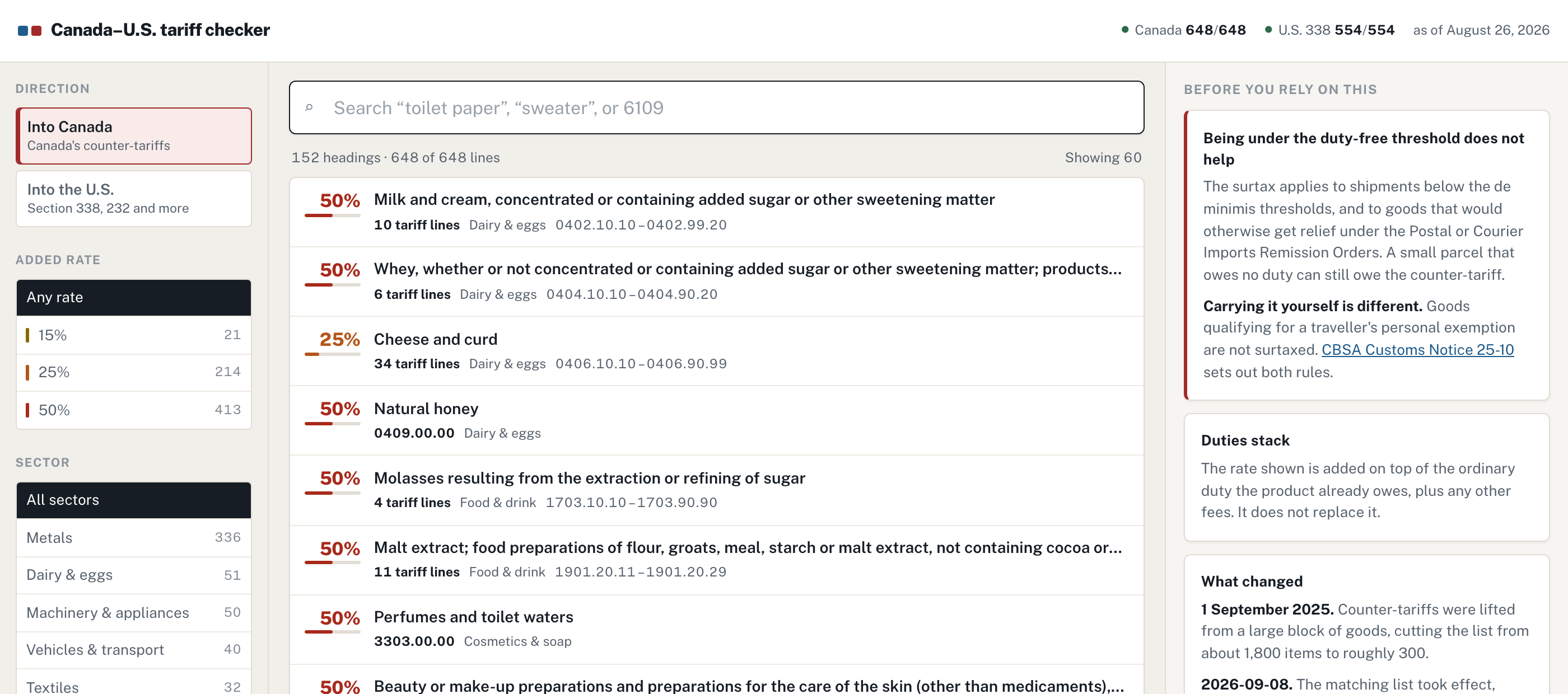 Canada-US Tariff Checker